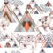 Abstract geometric seamless pattern with polar bear, watercolor triangles