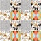 Abstract geometric seamless pattern with polar bear, watercolor triangles in patchwork style