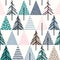 Abstract geometric seamless repeat pattern with christmas trees.
