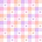 Abstract geometric vector pattern for Valentines Day with hearts. Gingham tartan check plaid in gradient pastel lilac, pink.