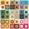 Abstract geometrical four circle seamless pattern with colour combinations.