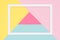 Abstract geometrical pastel blue, pink and yellow paper flat lay background. Minimalism, geometry and symmetry template.