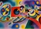 Abstract geometry themed painting with complementary vibrant colors and dynamic bright shapes. L