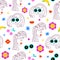 Abstract girl faces pattern in y2k style. Gen Z fun funky background. Girl power print. Continuous line face women