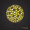 Abstract globe dotted sphere, 3d dot effect. White, yellow, brow