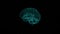 Abstract glowing brain structure formed from tiny particles floating in dark space.