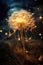 Abstract glowing dandelion flower. Microorganism life alien fireworks. Concept weed art.