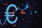 Abstract glowing growing forex chart with euro sign on dark background. Trade, finance and economy concept.