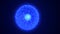 Abstract glowing looped light energy blue sphere atom from lines of wave dots