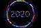 Abstract glowing neon 2020 New Year background with glitch effect