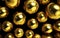 Abstract gold background, fantastic golden metal balls and floral patterns wallpaper. Generative Ai