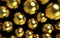 Abstract gold background, fantastic golden metal balls and floral patterns wallpaper. Generative Ai