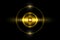 Abstract gold circle ring light effect with sound waves oscillating on black background