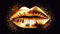 Abstract gold lips. Golden lips closeup. Gold metal art lip. Beautiful makeup