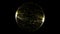 Abstract gold sphere of luminous line lights with glare effect on black background. Magic futuristic light background