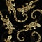 Abstract golden curly figured lizards, seamless pattern, print. Reptiles of precious metal on a dark background