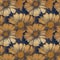 Abstract golden flowers seamless pattern. Gold floral nature decorative surface background.