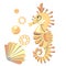Abstract golden sea horse in steampunk style. Fantastic metal seahorse. Cartoon illustration