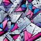 an abstract graffiti wall with pink blue and white triangles