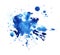 Abstract graphic element. The splattered spot is saturated with blue paint. Blot on a white background. Watercolor ink stain. A
