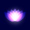 Abstract graphic neon purple yoga lotus petals on dark blue starry sky, space or universe. Shining Lotus Flower design