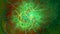 Abstract green-orange background with iridescent spirals.