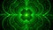 Abstract Green Shiny Four Leafed Clover Shape Glitter Sparkle Lines Saint Patrick`s Day Tunnel View With Light Beam Background