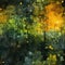 Abstract green and yellow brick painting background with whimsical dreamscapes (tiled