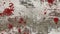 Abstract grey brick wall with red bloody stains. Rough cracked cement material or stone. Old vintage scratches, stain