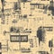 Abstract grunge seamless pattern with newspaper urban landscapes