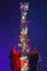 Abstract guitar with festive Christmas multicolor lights