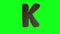 Abstract hairy letter K sign fluffy furry alphabet green screen chroma key animation 3d