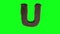 Abstract hairy letter U sign fluffy furry alphabet green screen chroma key animation