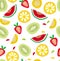 Abstract Half Cut Fruits Vector Pattern.White Background. Infantile Design.