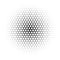 Abstract halftone circle of dots in radial hexagonal. Black and white vector illustration element