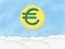 Abstract hand draw doodle euro coin on sky background, weak of euro currency concept, illustration, copy space for text, watercolo