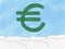 Abstract hand draw doodle euro sign on sky background, weak of euro currency concept, illustration, copy space for text, watercolo