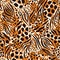 Abstract Hand Drawn Combined Animal Skin Vector Seamless Pattern. Beige, Orange, Brown Fur. Trendy Fashion Print