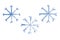 Abstract hand drawn snowflakes in watercolor manner. 3 Doodle winter design elements in trendy blue