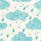 Abstract hand-drawn wavy cloud with raindrops. Vector seamless pattern