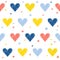 Abstract handmade doodle heart seamless pattern background. Childish handcrafted wallpaper for design wedding card, baby nappy,
