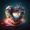 Abstract heart shaped donut stands on melted glaze, digital painting style. Generative AI