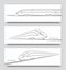 Abstract high speed train in motion. Set of modern train silhouettes, outlines, contours isolated on white background.