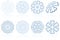 Abstract holiday winter snowflake icon set in blue