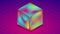 Abstract holographic liquid 3d cube on blue purple background. Technology video animation