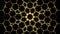 Abstract honeycomb and mandala background. Motion. Beautiful moving grid on a black backdrop.