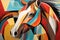 Abstract horse painting in the style of pablo picasso. Animals art. Illustration, Generative AI