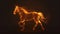 An abstract horse radiates with fiery light against a dark background, illustrating a powerful blend of energy and grace