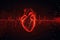 Abstract human heart shape with red cardio pulse line. Creative stylized red heart cardiogram with human heart on black