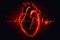 Abstract human heart shape with red cardio pulse line. Creative stylized red heart cardiogram with human heart on black